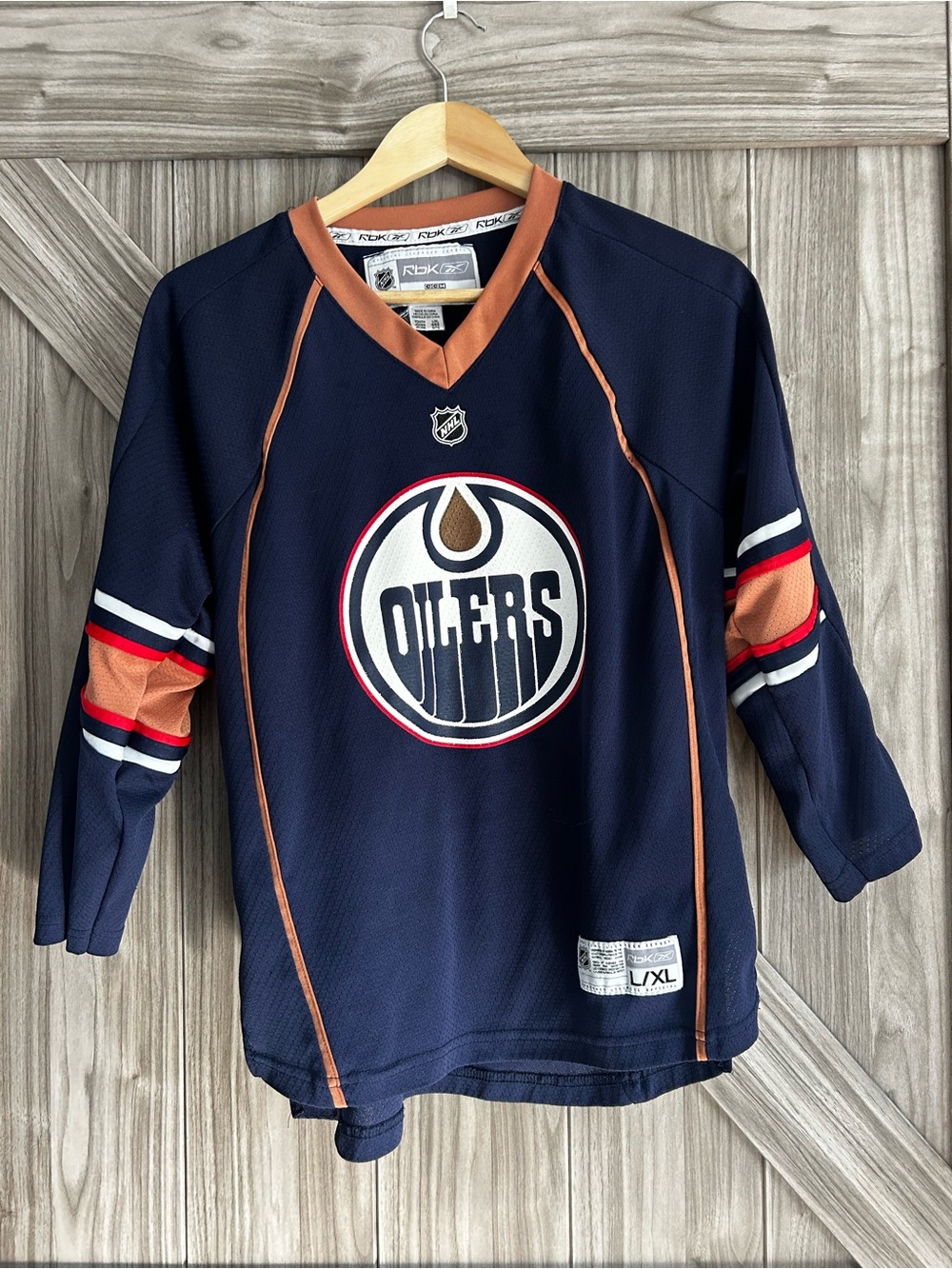 Vintage Edmonton Oilers Reebok Jersey Youth L/XL Navy Blue Blank